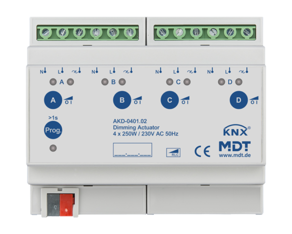 KNX Dimming Actuator 4-fold, 6SU MDRC, 250 W, 230 V AC, with active power measurement